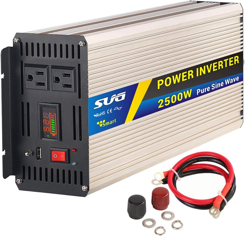 Sug 2500W(Peak 5000W) Power Inverter Pure Sine Wave DC 12V to AC 110V 120V Converter Back up Power Supply for RV, Home, Car Use