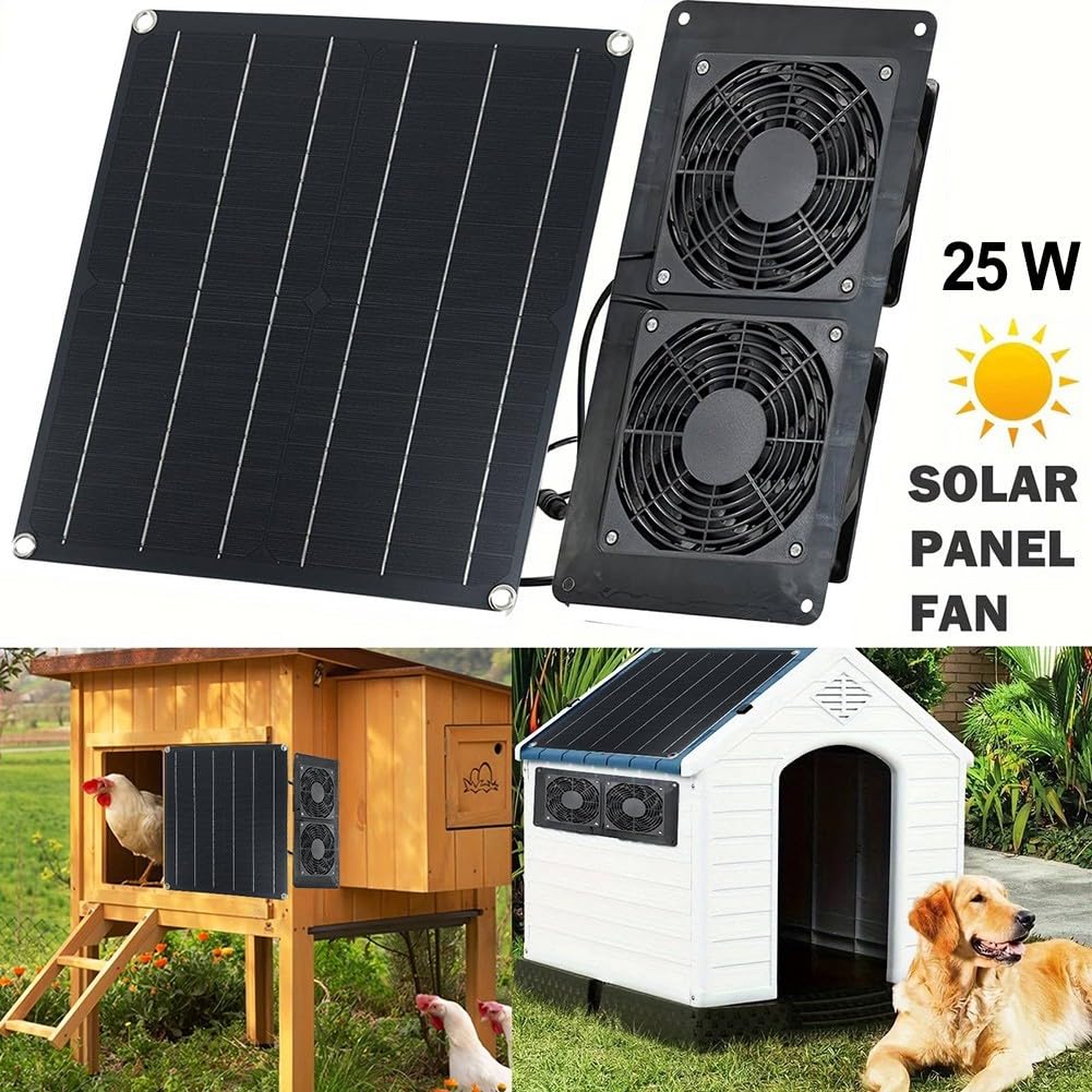 Ventola di scarico solare doppia da 25 W per circolazione dell'aria esterna con design resistente alle intemperie IP65 per capannoni da giardino, serre e camper