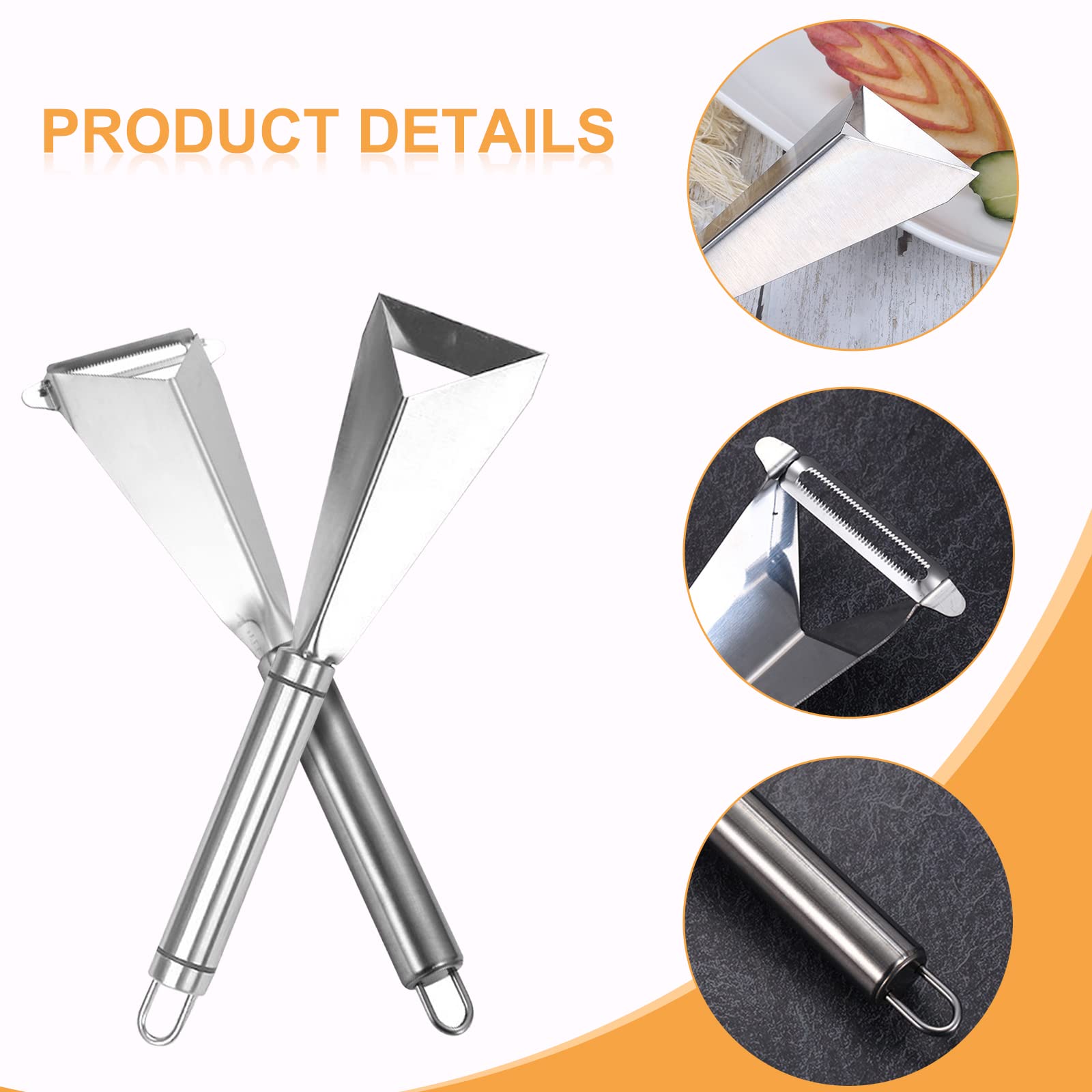 Fruit Carving Knife, 2 Pack Fruit Cutter, Stainless Steel Vegetable Carving Tools, Triangular Shape DIY Carving Knives for Home Kitchen Platter Tray Decoration（Silver） — Amazon image 3