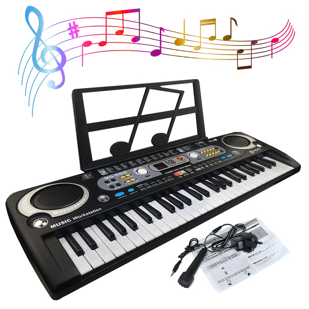 JJPRIME - 54 Keys Portable Digital Piano Keyboard Digital LED Screen with Microphone for Beginner Piano Feel (10 Demo Songs, 100 Tones, 100 Rhythms)