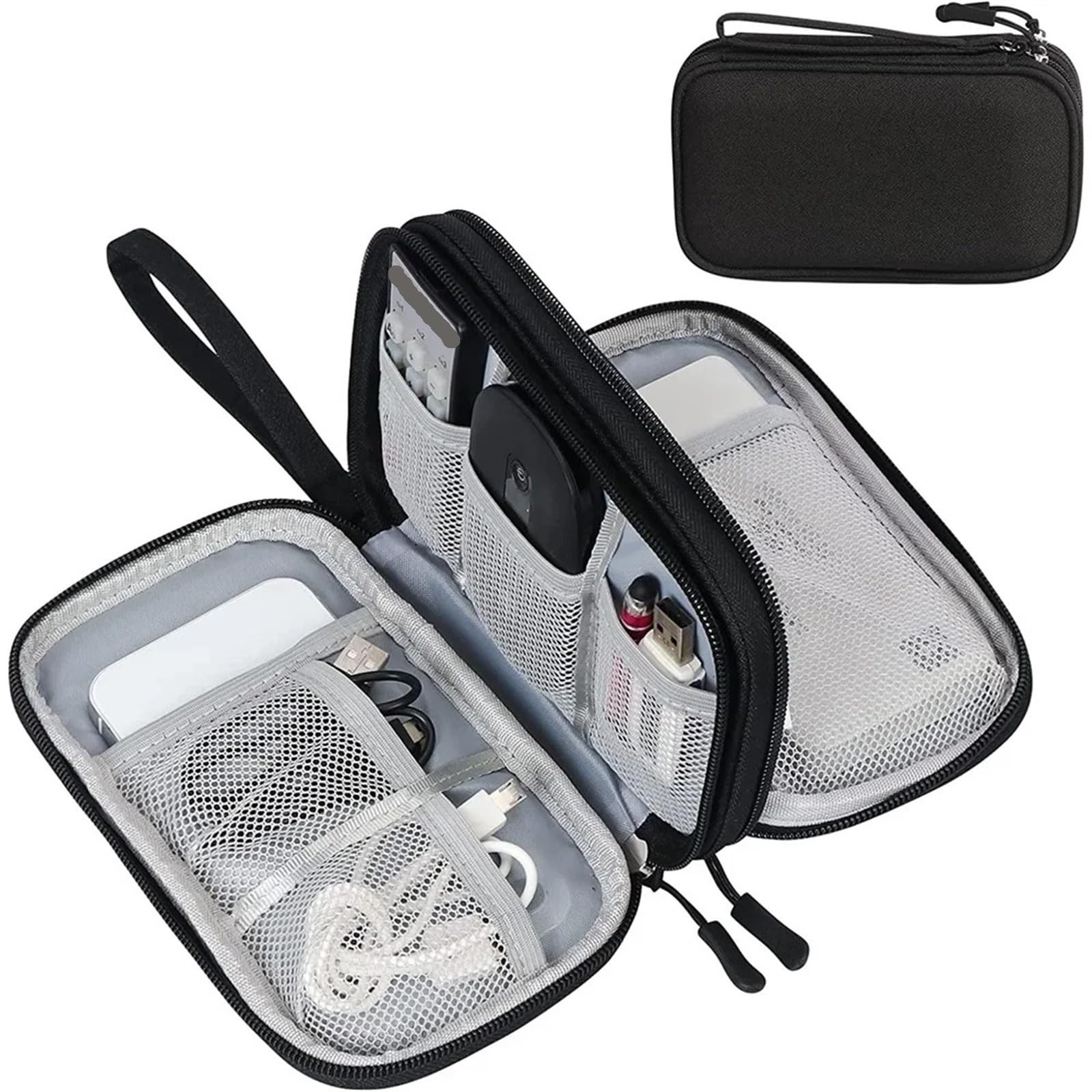 Borsa Organizer Per Cavi Organizzatore da viaggio da 2 pezzi Accessori elettronici Organizzatore di archiviazione portatile impermeabile a doppio strato for cavo di alimentazione del disco rigido(Blac