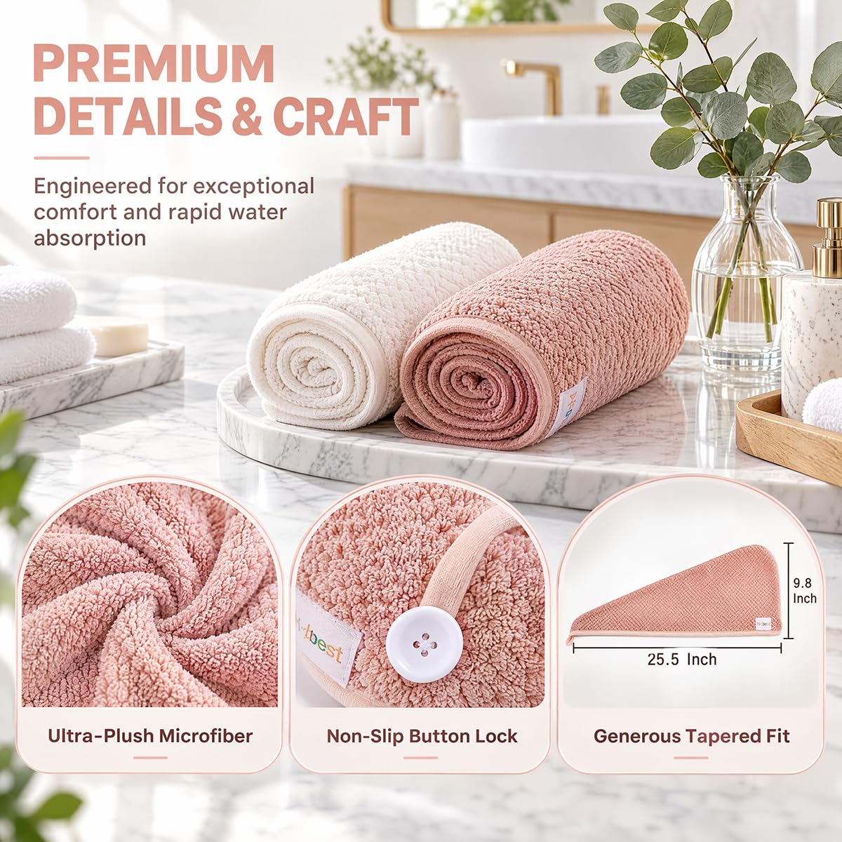 Microfiber Hair Towels - Quick Dry & Absorbent -3