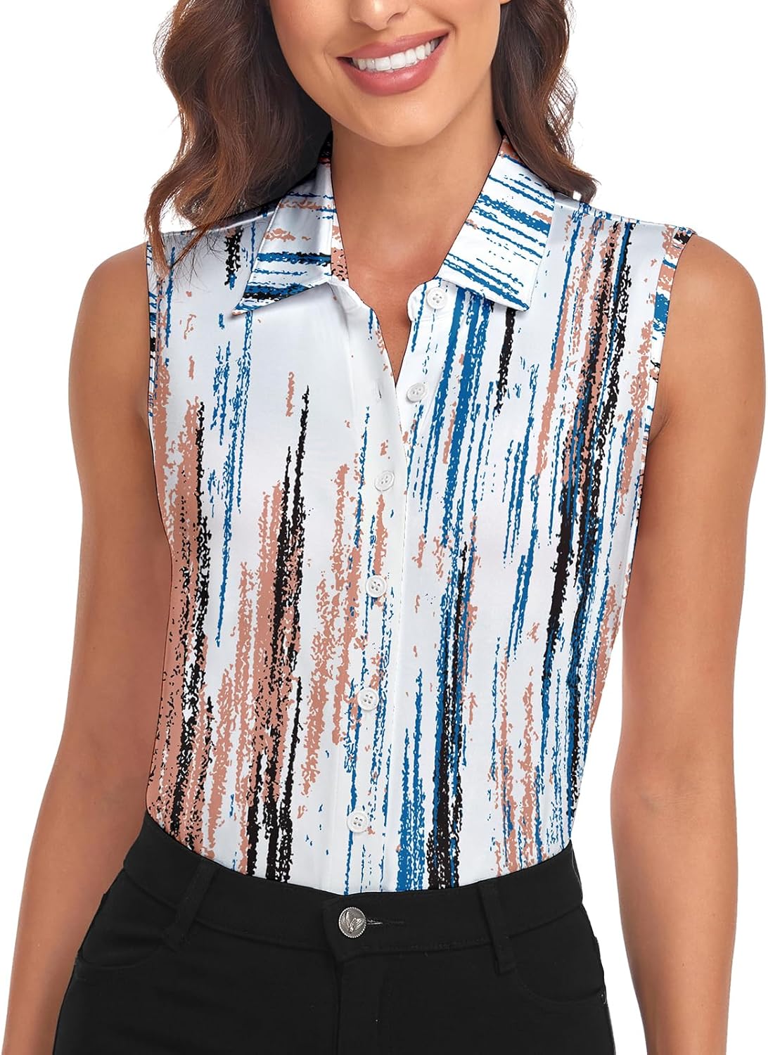 Soneven Women's Sleeveless Golf Shirts Collared Button Down Shirt Quick Dry Tank Tops