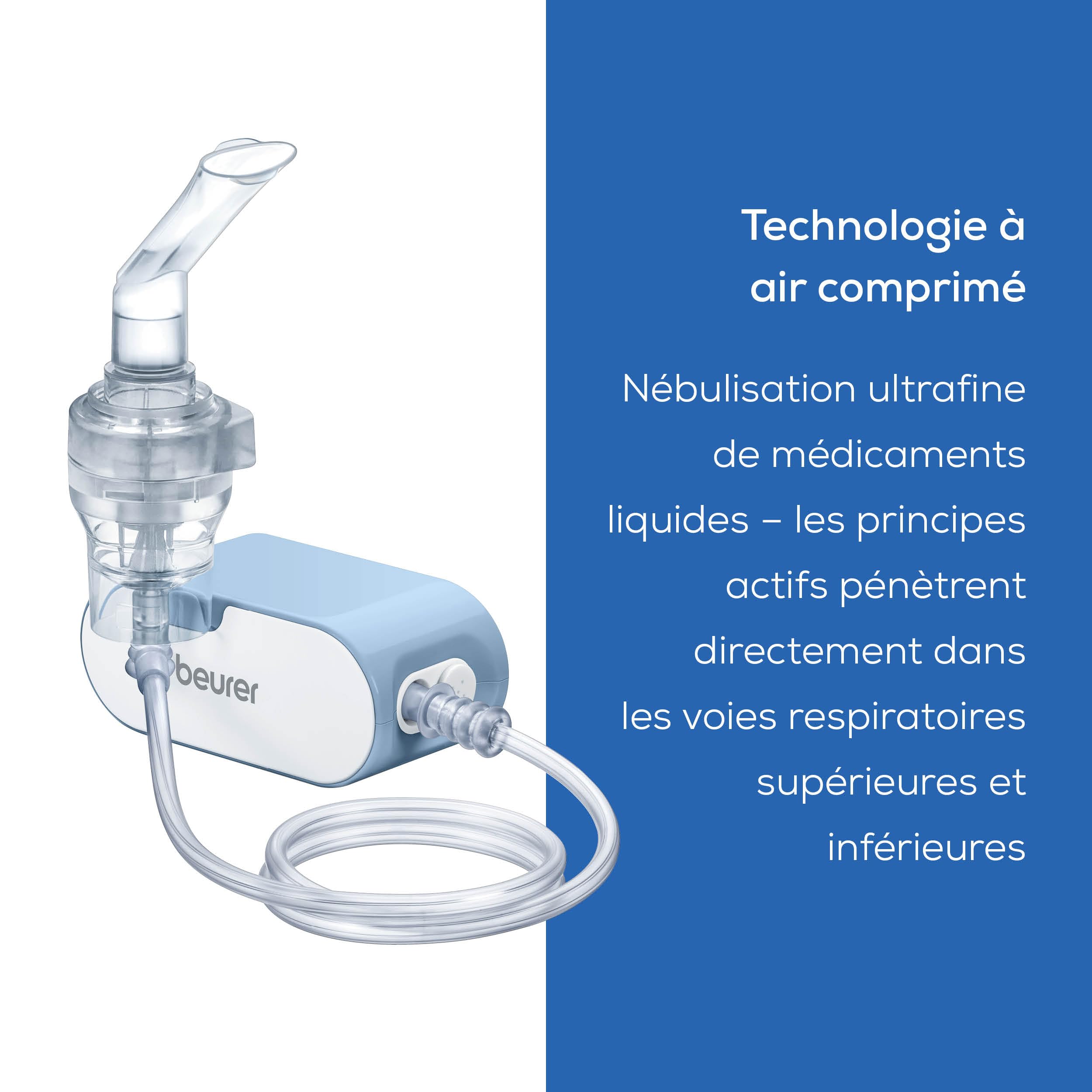 Beurer IH 60 Nébuliseur, inhalateur silencieux et portable, batterie rechargeable, technologie de l'air comprimé par compresseur pour une utilisation en cas de maladies respiratoires