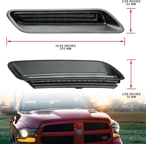 Miniatura 7 de NSLUMO Kit de barra de luz LED para campana de ventilación compatible con RAM 1500 Sport Hood Switchback 2010-2022 Lámpara de conducción DRL blanca