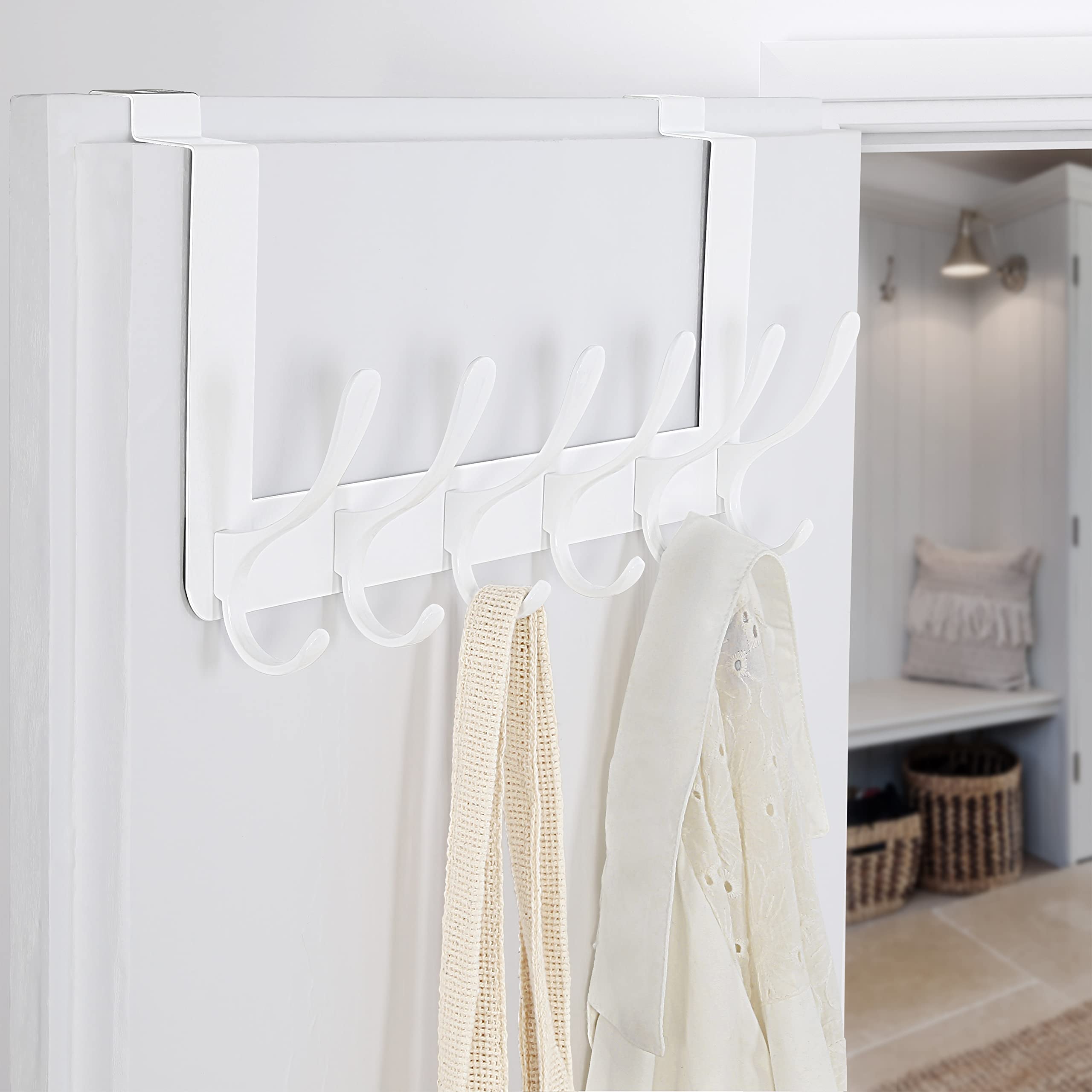 SKOLOO Crochet de porte à suspendre, crochet de porte en métal sans perçage, porte-manteau pour porte, porte-serviettes, blanc