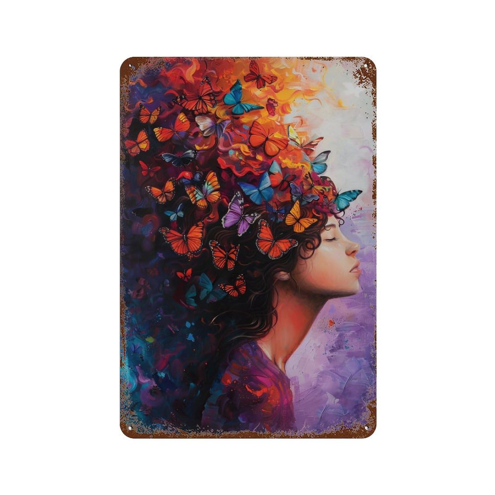 YHGERTKU Butterfly Goddess Surreal Woman 04 Wall Art Retro Iron Vintage Metal Tin Sign Poster Modern Decor for Living Rooms Gift 30x20cm