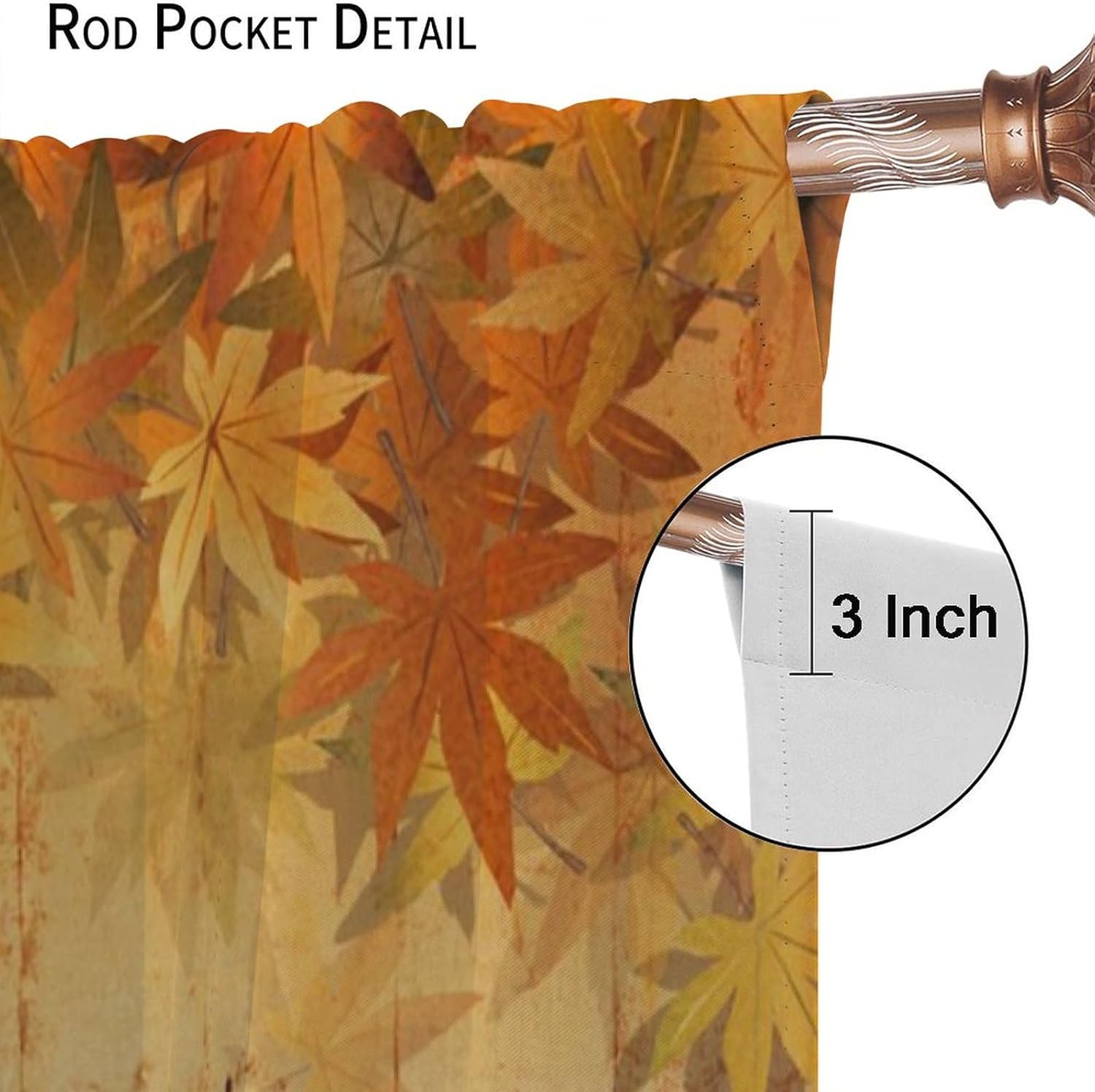 Autumn Pumpkin Window Curtains, Rustic Farmhouse Orange Fall Halloween Maple Leaves Harvest Blackout Rod Pocket Window Drapes for Living Room Bedroom Home Decor W42xL45in
