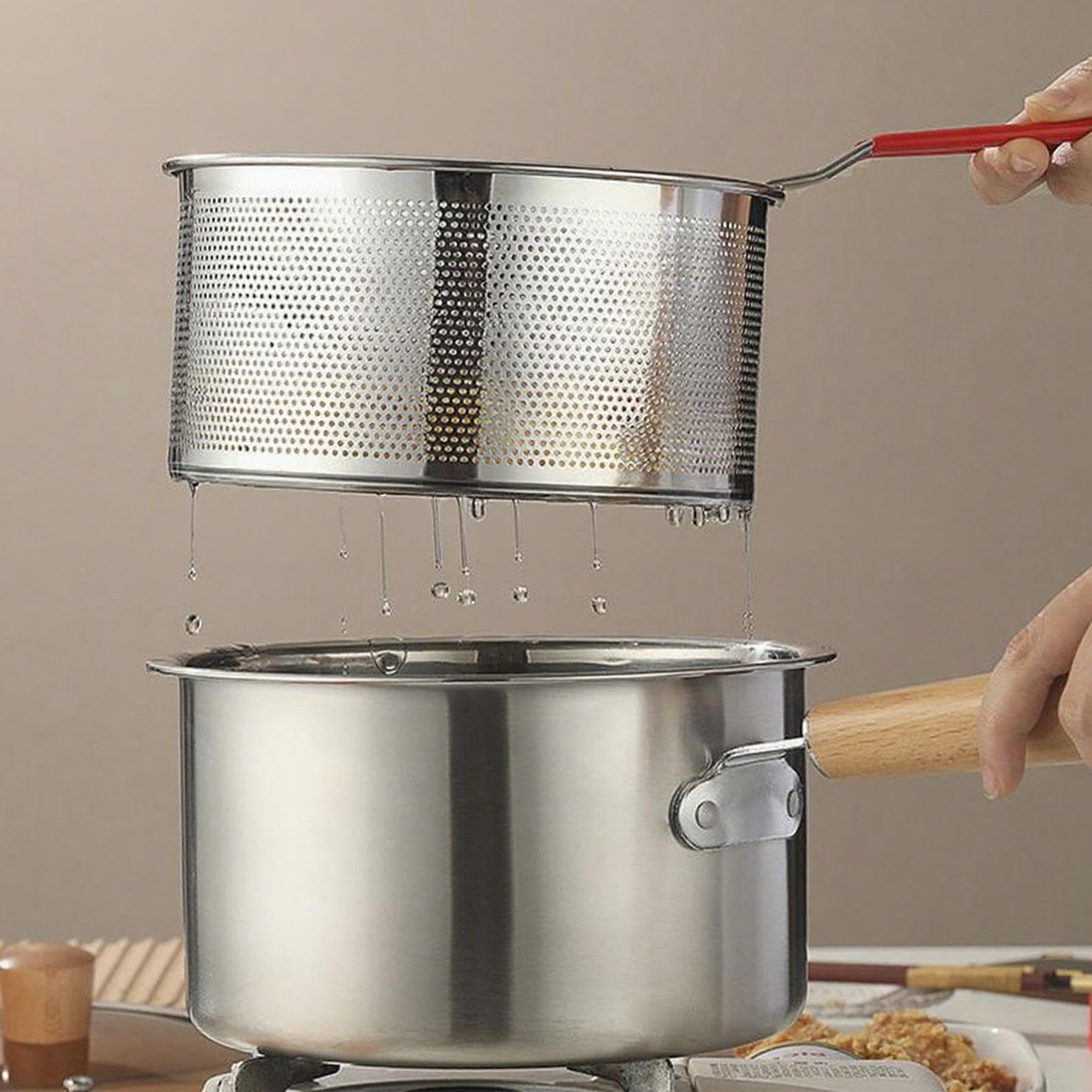Friggitrice con cestello, in acciaio inox, scolapasta profonda, pentole da