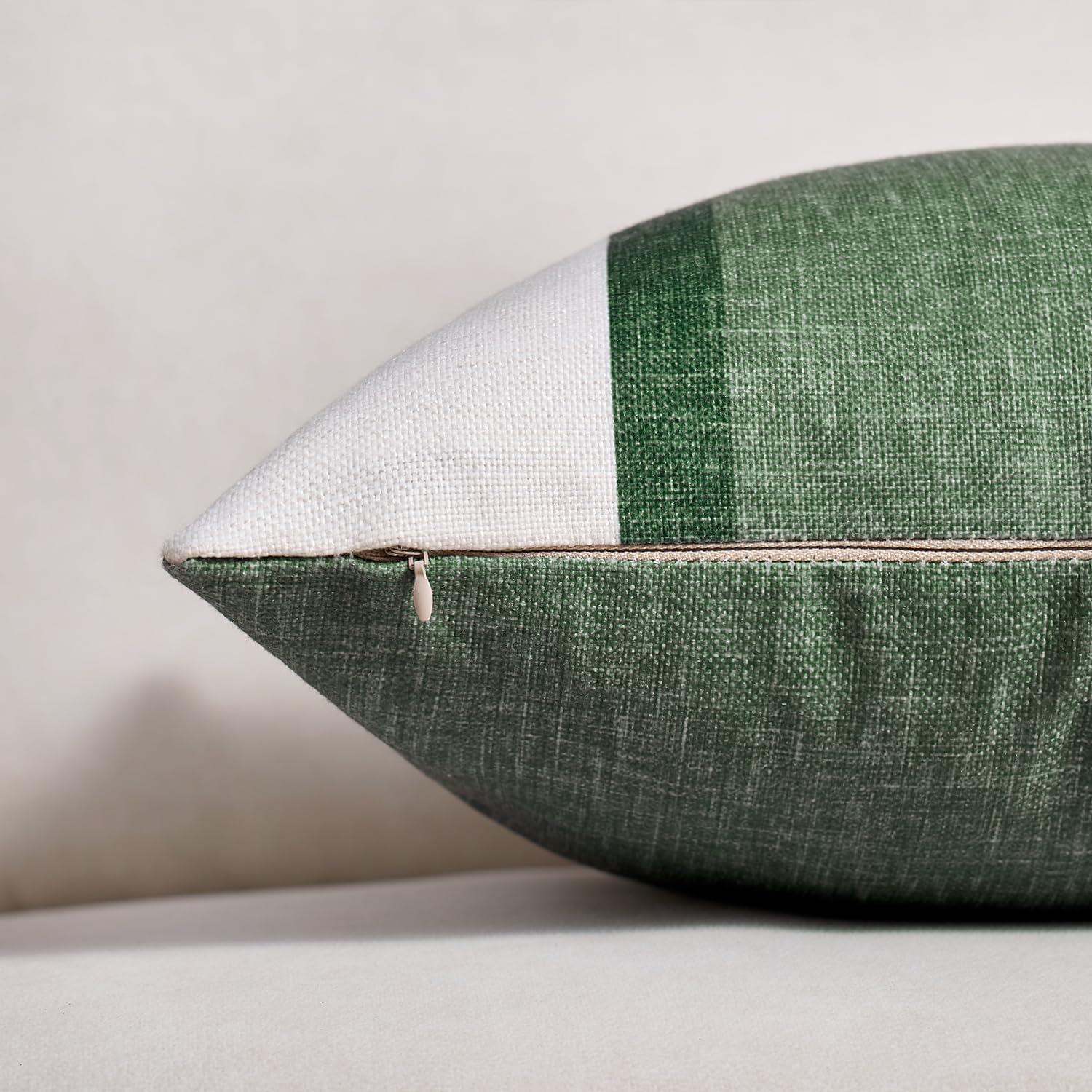 Copricuscini 40x40 Cm In Lino E Cotone - Design Patchwork Righe Beige E Verde | Per Divano, Letto, Soggiorno - Foto 12