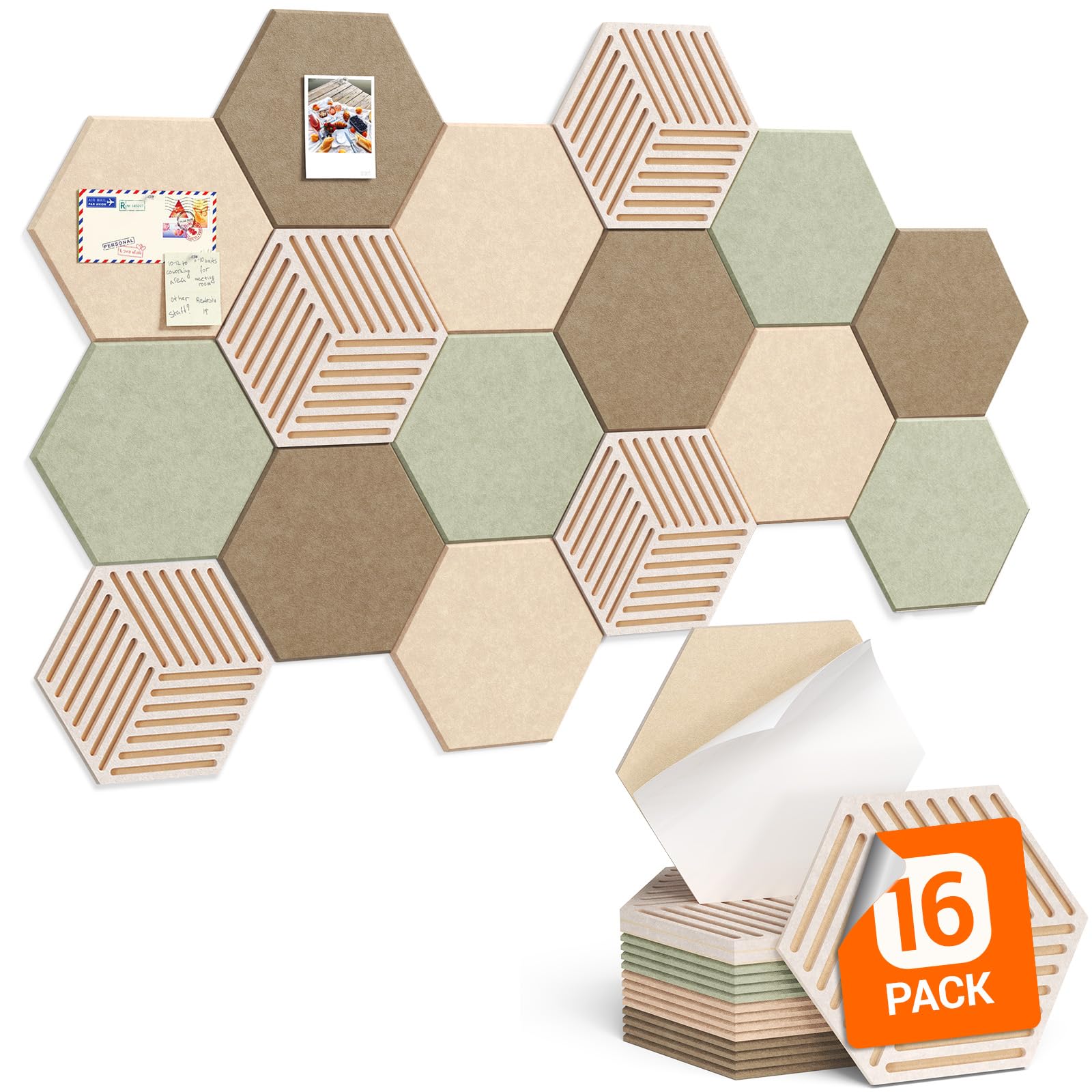 Lifewit 16-Pack Hexagon Bulletin Board, Cork Board Alternative for Walls, 30x26x0.9cm, Felt Panels with 70 Pins, 4 Colors Set, Full Self-Adhesive, for Home, Studio, Office, Dorm, Linen Dusk