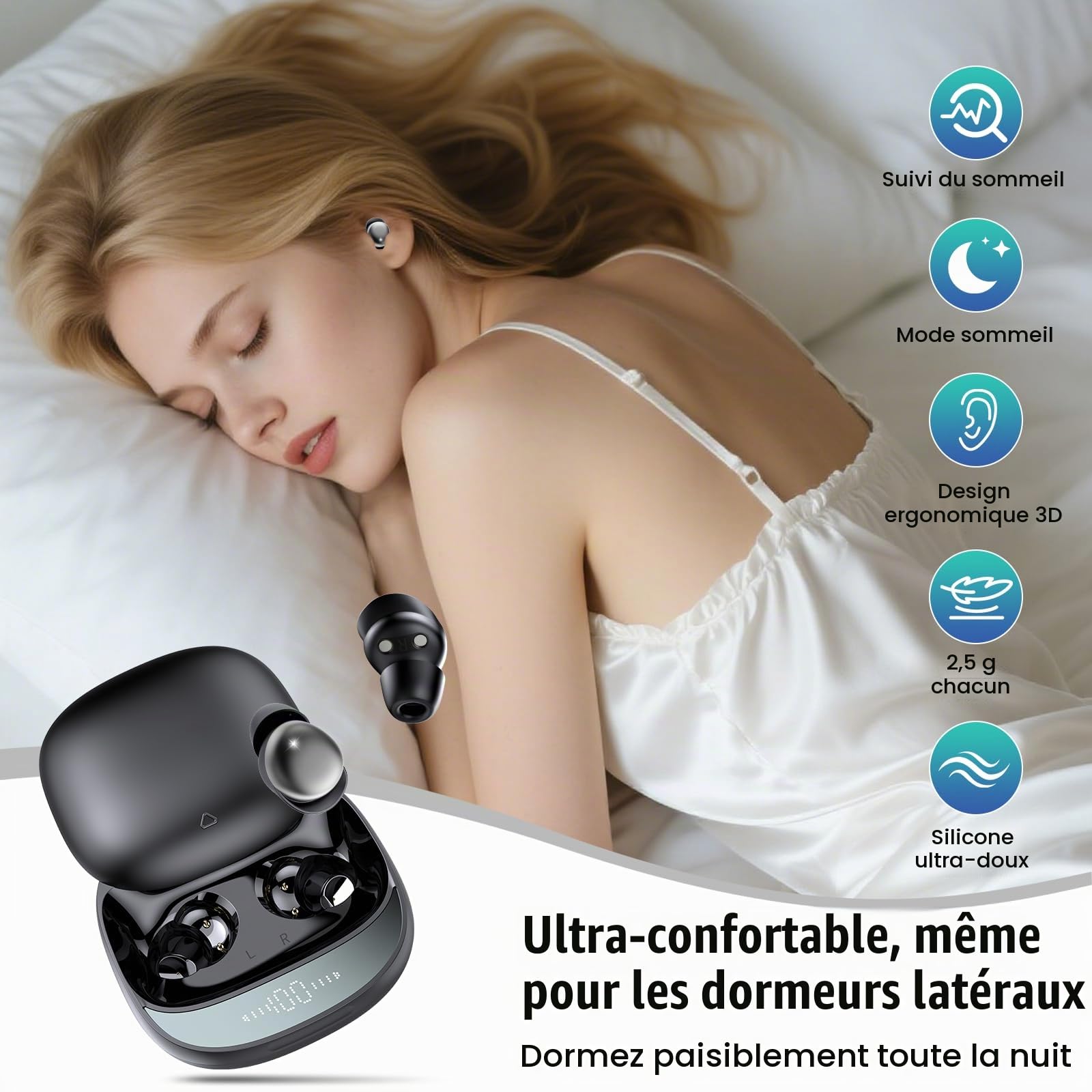 Ecouteurs Bluetooth sans Fil Écouteurs Sommeil Dormir Avec Suivi Sommeil