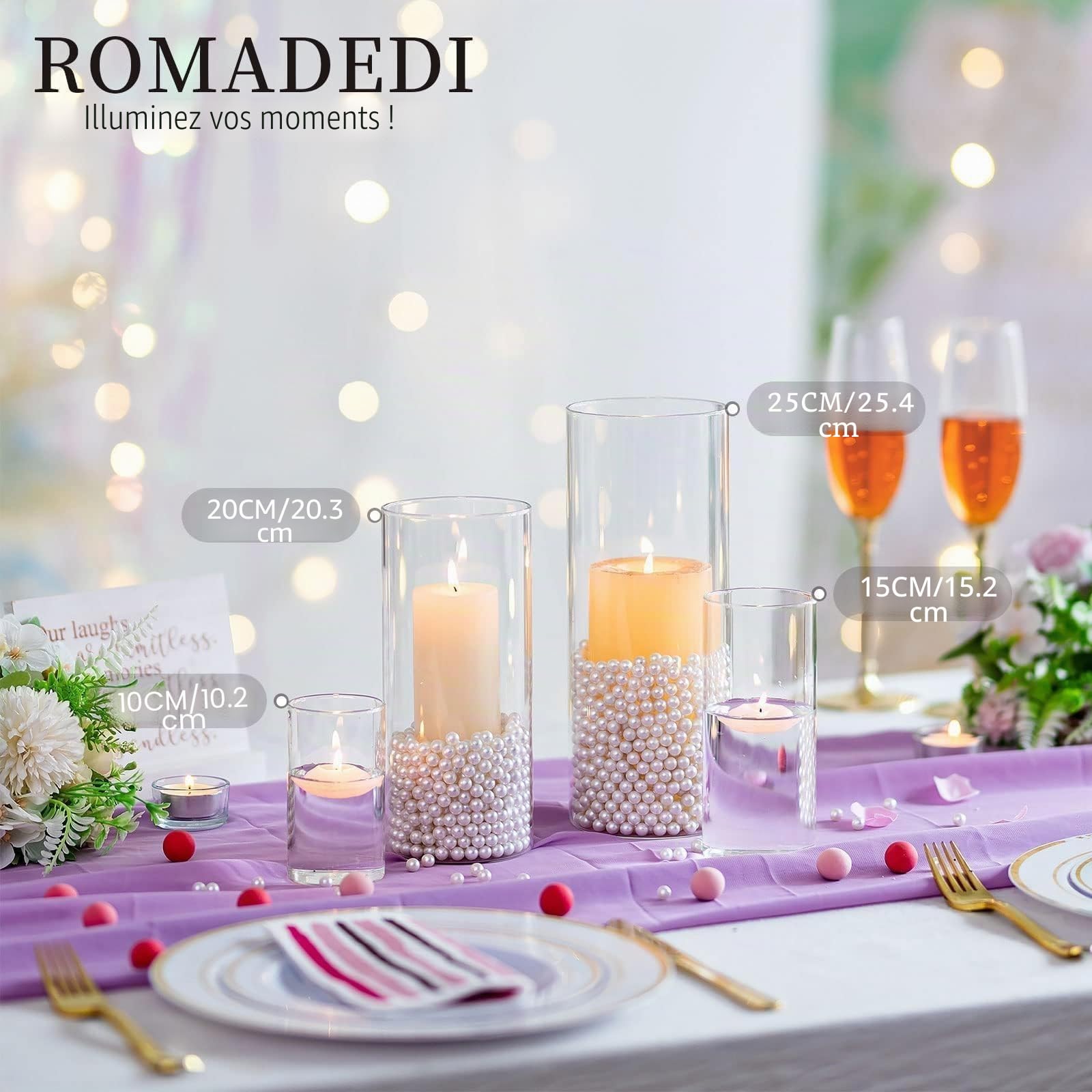 Romadedi Vase Cylindrique en Verre Photophore - Lot de 6 Vases Transparent Haut pour Bougie Décoration Centre de Table Mariage Decoration Maison Salon Anniversaire