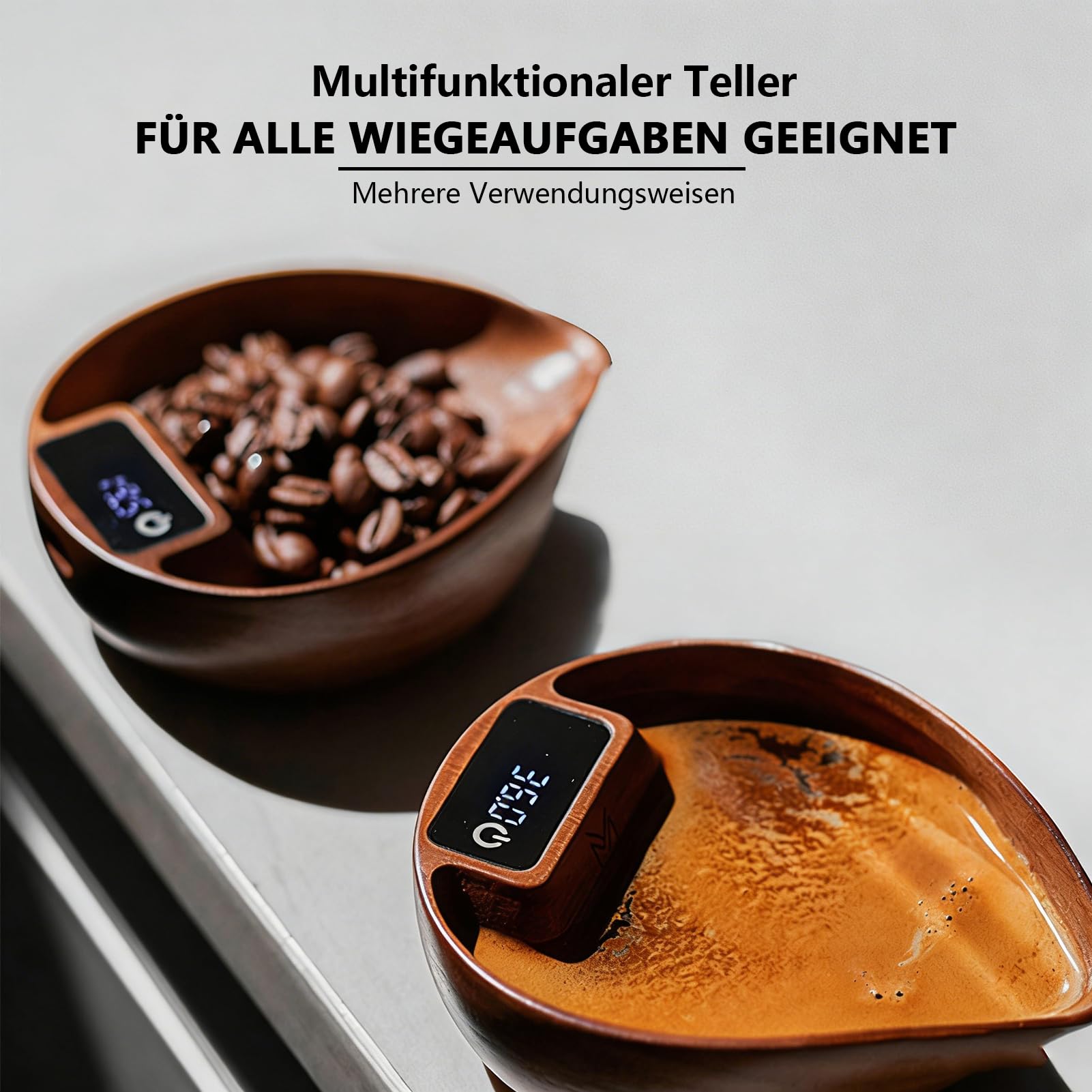 Tragbare Kaffeewaage,Kaffeebohnenwaage,0,1 g Walnuss Präzisions-Digital-Espressowaage,1kg Hochpräzise Küchenwaage Kaffee Zubehör,mit HD LCD Display zum Wiegen und Dosieren