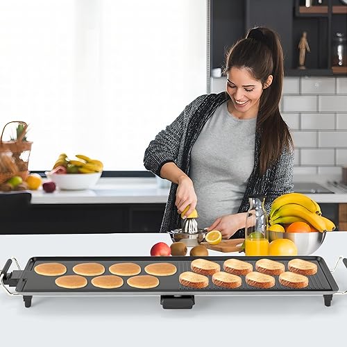 Miniatura 2 de COSTWAY Parrilla eléctrica de 39.5 pulgadas, parrilla Teppanyaki extragrande con 2 superficies antiadherentes, temperatura ajustable, asas aisladas