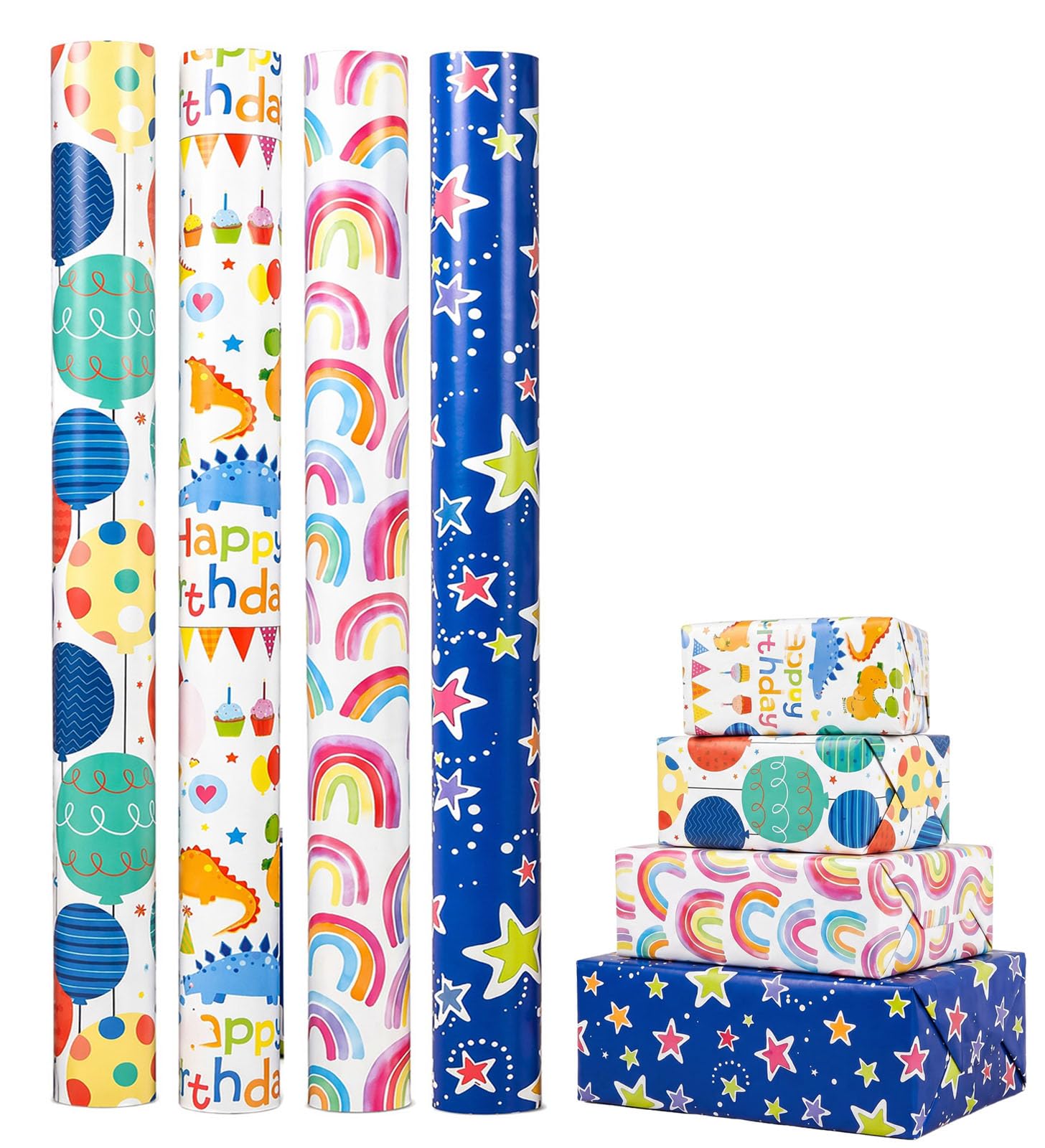 Birthday Wrapping Paper 4 Rolls, 3mx43cm Wrapping Paper for Party Supplies — image 1