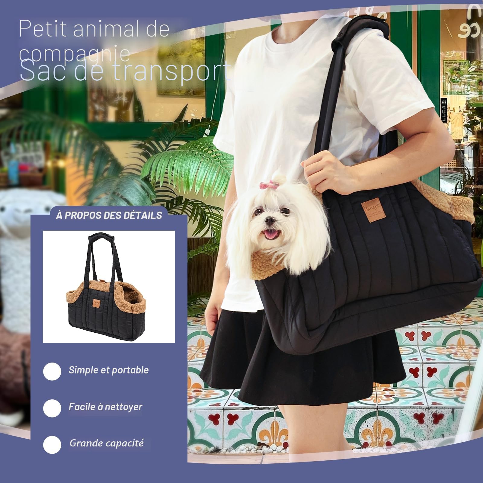 Sac de transport portable de grande capacité en polaire pour animal domestique, sac à main mains libres, sac à main à bandoulière avec crochet fixe pour petit chien et chat (rose)