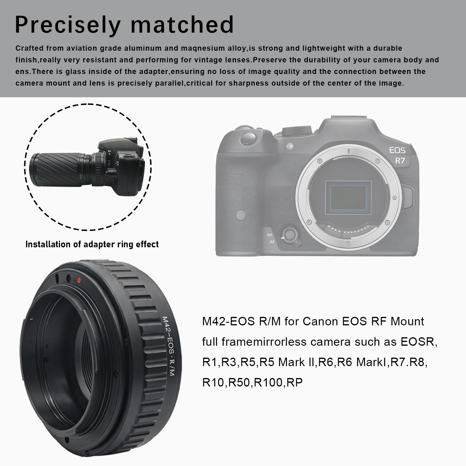 M42-EOS R Bague d'adaptation pour objectif macro M42 (42 x 1 mm) Fixation à vis pour appareil photo EF R-Mount EFS RF RP.22-56 mm