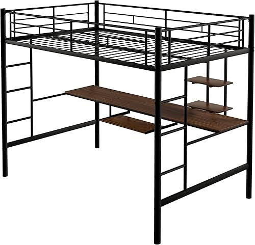 Miniatura 12 de Merax Litera individual de metal pesado con escritorio/barandilla de longitud completa para niños y niñas, no necesita somier, color negro 3#