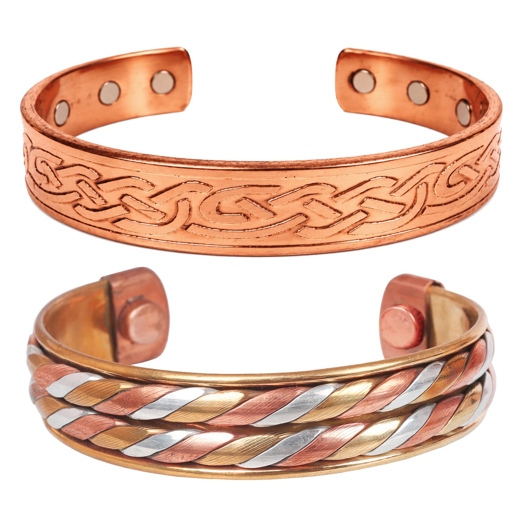 Touchstone magnetic copper bracelets for men women in gift box, Set of 2