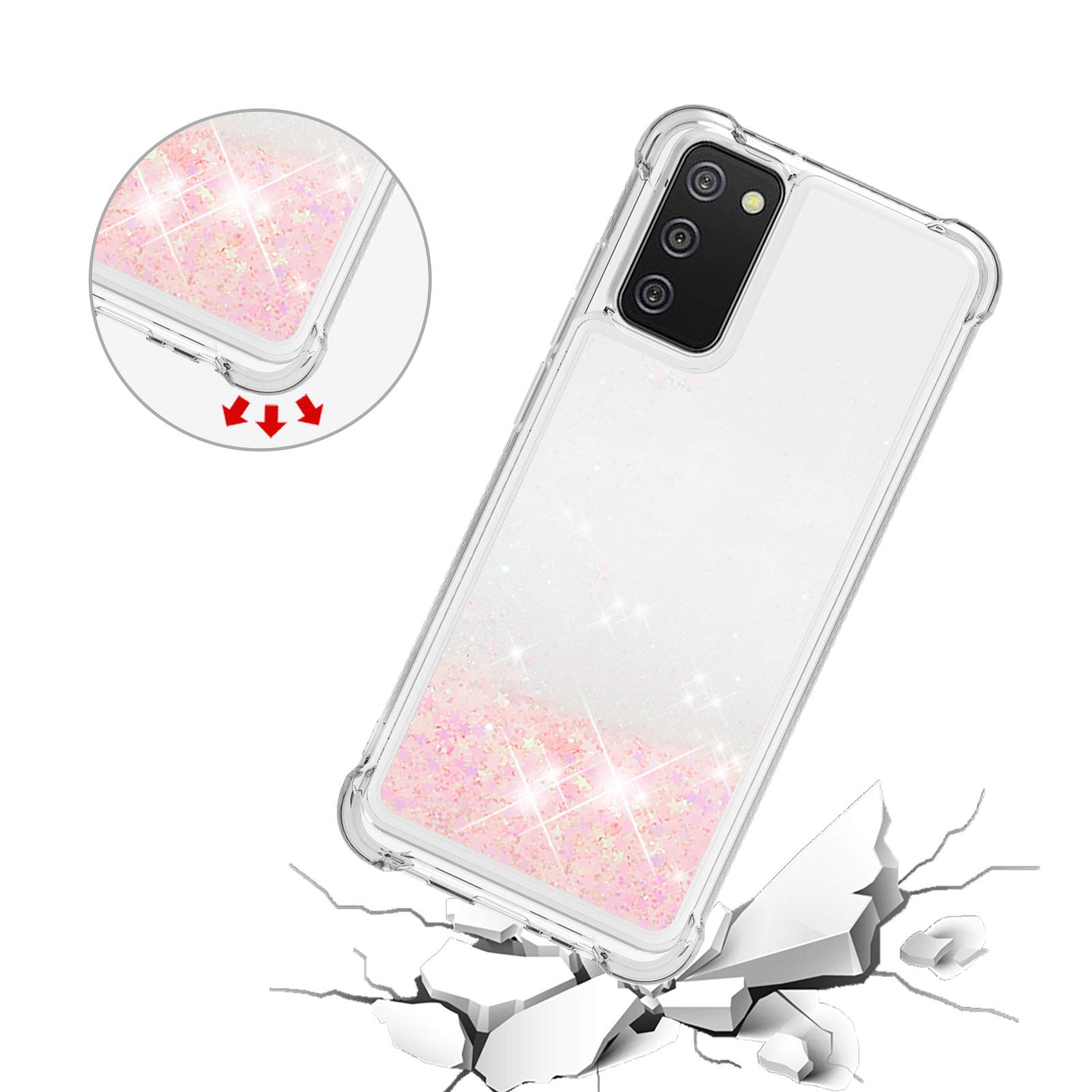 Transparent Liquid Case für Galaxy A02S Silver, Gel Silicone Phone Case Glitter Floating Liquid Cover Ultra Slim Bumper Case Sparkly Back Case Resistant Hard Compatible with Samsung Galaxy A02S