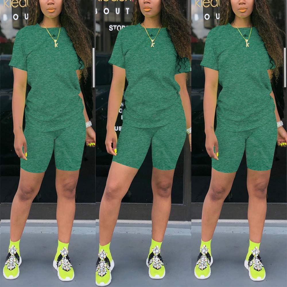 KINIKO Women's 2 Piece Casual Fashion Sports Solid Color Suit short Sleeve top and Pants Set Sweatshirt image 3