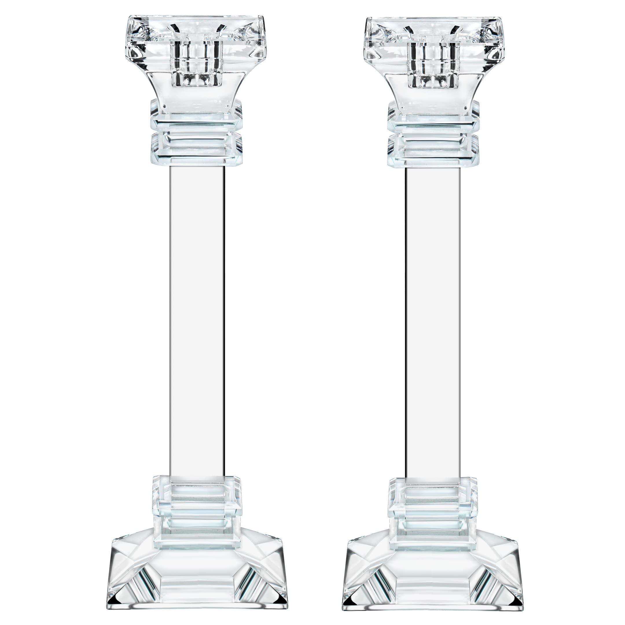 Crystal Candle Holders Set of 2 - Genuine Candlestick Candle Pillar Holder - Fine Craftsmanship Ultra Elegant and Modern Centerpiece Decor - Ideal for Living Room and Bedroom (30cm)