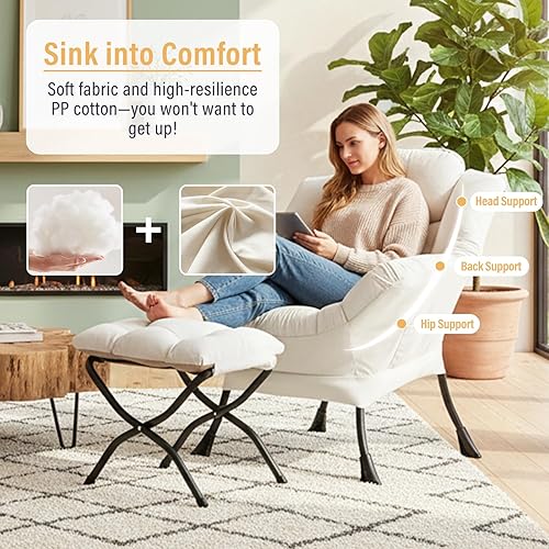 Miniatura 8 de Silla Lazy con otomana, silla moderna con reposapiés plegable, silla de acento de salón, cómoda silla de lectura, sillones de gran tamaño para
