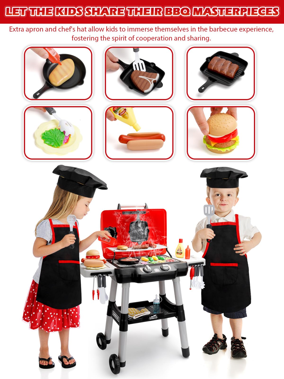 Zabawka kuchenna dla dzieci, zestaw do grillowania, do gotowania, interaktywna zabawka z dymem, oświetleniem, dźwiękiem, grillowaniem dla dzieci szefa, akcesoria do gotowania, prezent dla chłopców i