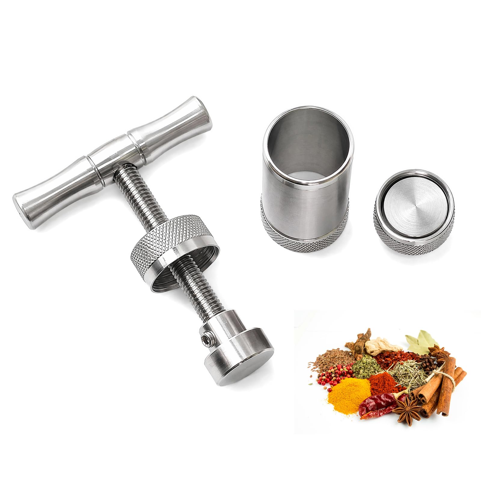 Heavy Duty Pollen Press Tool, Premium Aluminium Alloy T Shape Handle Spice Crusher, Portable Kief Presser for Pressing Herb, Spice and Hay (Silver)