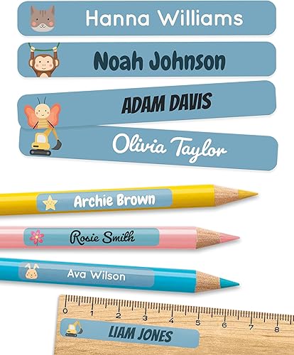melu kids Etiquetas de nombre personalizadas para niños en la escuela y la guardería (75), calcomanías con nombre para pegar (2.0 x 0.3 pulgadas),