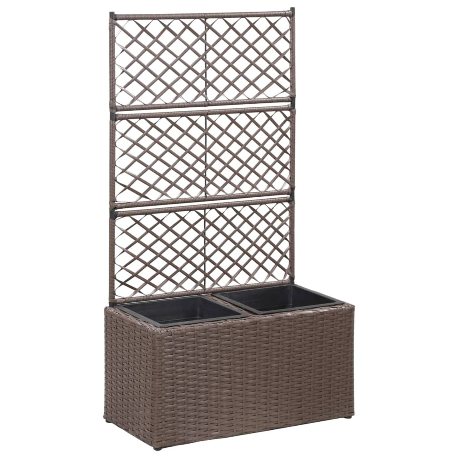 Homgoday Podniesiona kratownica 2 doniczki 58 x 30 x 107 cm, polirattan, brązowy, dekoracja, kratka na kwiaty do ogrodu, donica na zewnątrz, skrzynka na kwiaty, balkon