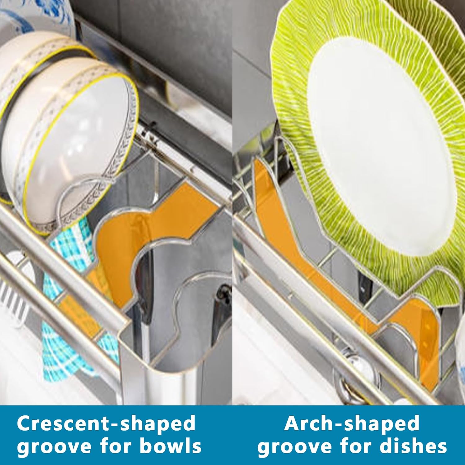 2Tier Wall Mounted Dish Drying Rack, Stainless Steel Hanging Dish Drainer with Drain Tray, Large Capacity Kitchen Storage Shelf with Utensil Cutlery Holder, for Plates Bowls & Mugs (31.5x11.8x19.7in)