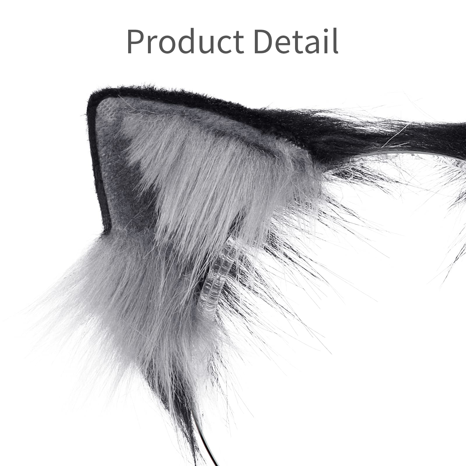 Cat Fox Wolf Ears Faux Fur Animal Anime Headband for Halloween Party Costume Accessory: Grayblack