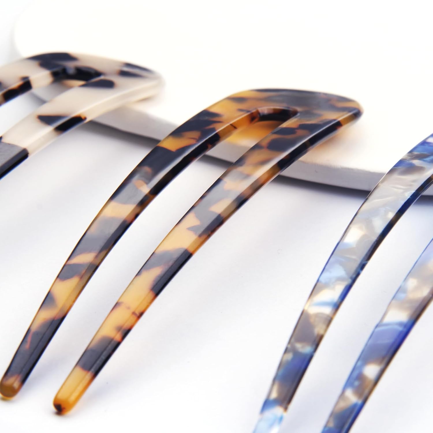 3 Pack French Hair Forks Tortoise Shell U Shape Updo Hair Pins Clips for Thin Thick Hair, 4.3 inch Classic Cellulose Acetate 2 Prong Bun Hair Sticks Women Vintage Hairstyle Accessories