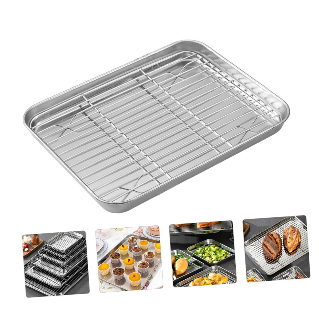 Uonlytech Bandeja de Hornear Antiadherente con Rejilla para Enfriar y Bandeja de Drenaje de Aceite Utensilios de Cocina para Hornear Alimentos Color Plateado