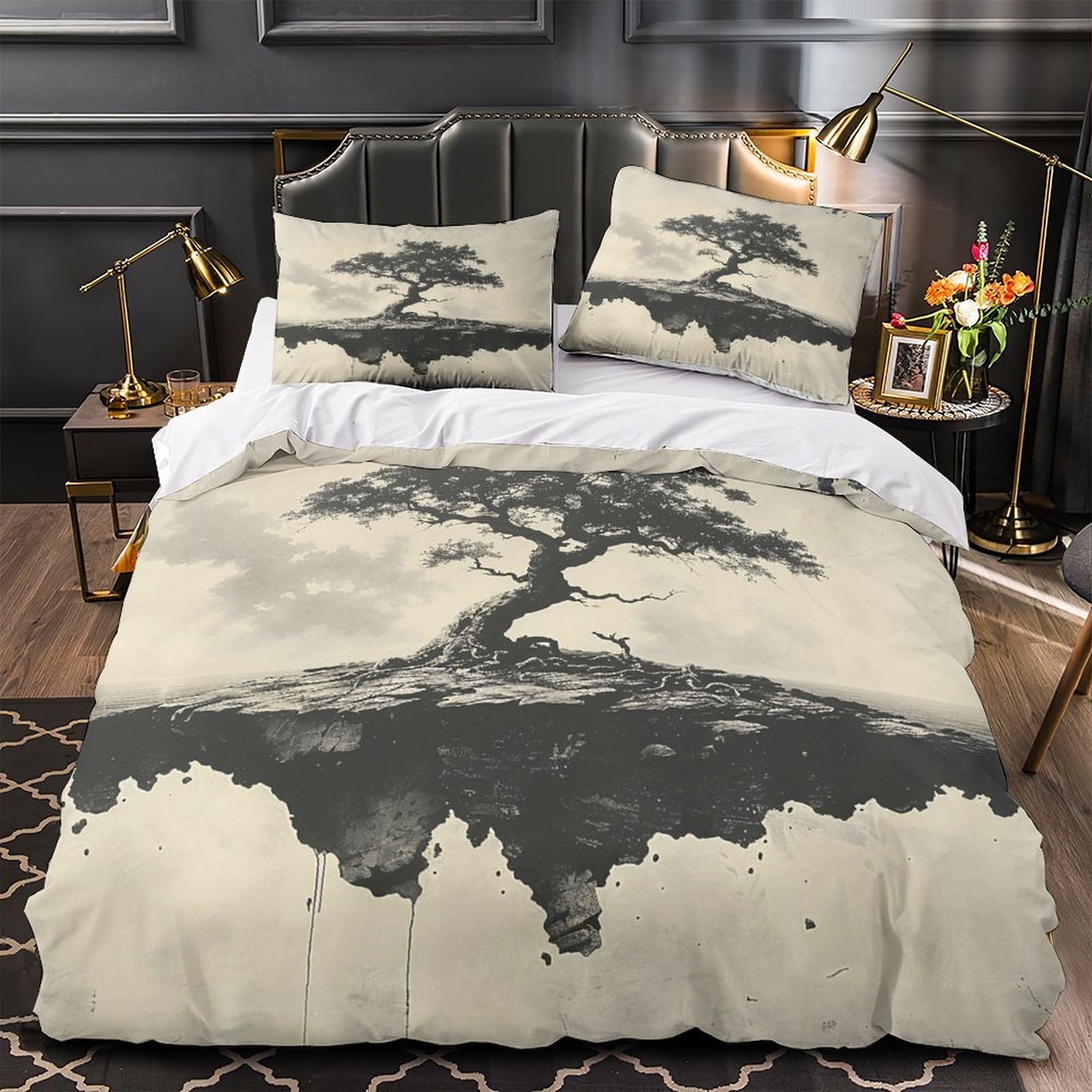 Housse de couette microfibre arbre bonsaï parure de lit 3d imprimée hypoallergique