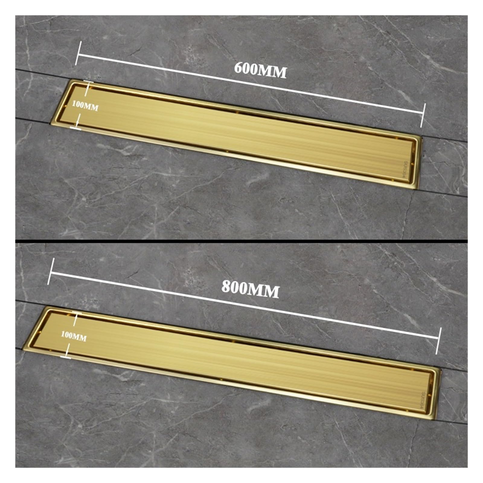 Odpływ podłogowy ze stali nierdzewnej z wkładem, ruszt odpływowy liniowy(Gold,60cm)