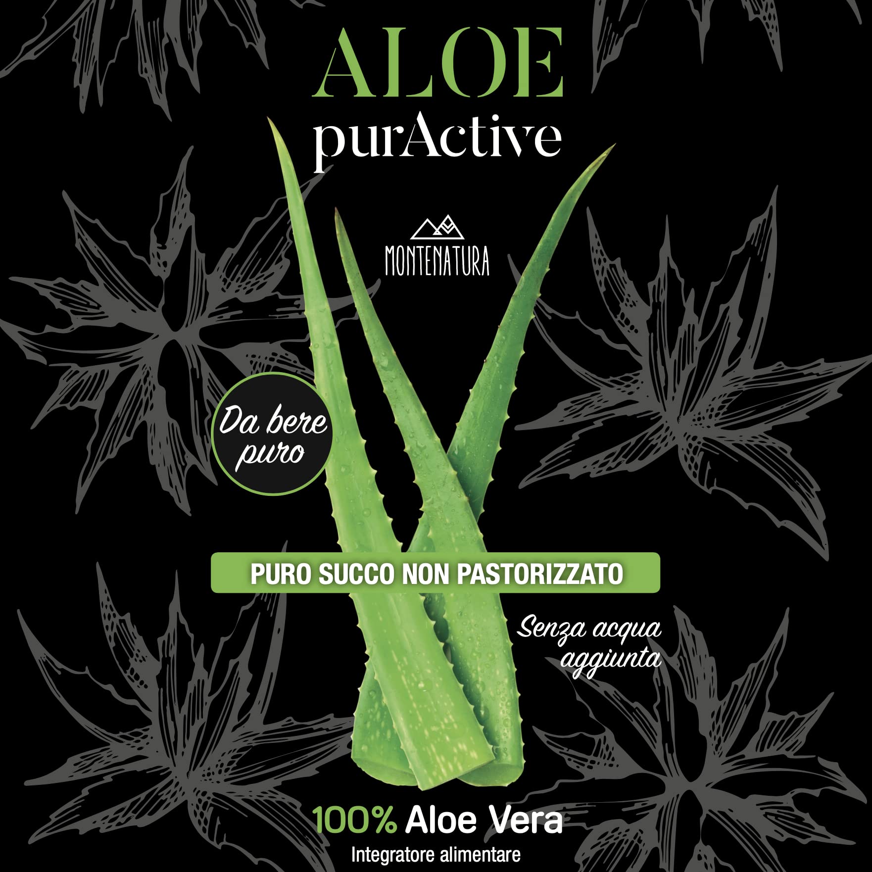 MONTENATURA® Aloe purActive | Integratore alimentare di puro succo 100% Aloe Vera non pastorizzato da bere puro | Tripack 3 x 500 ml