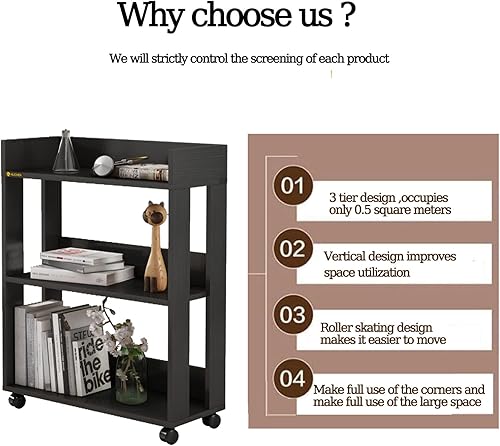 Miniatura 7 de ALISENED Mesita de noche de 3 niveles con ruedas estantería pequeña de madera y estantería mesa auxiliar moderna con estante de almacenamiento para
