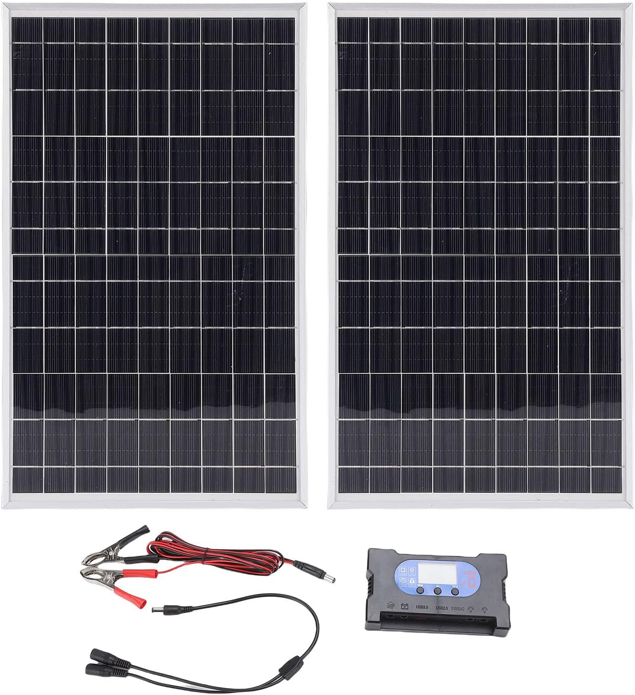 Fafeicy 2PCS Solar Panel Controller Kit 100A Self Adaptive Solar Controller with 20W Fast Charging Panels for Outdoor Emergency Power
