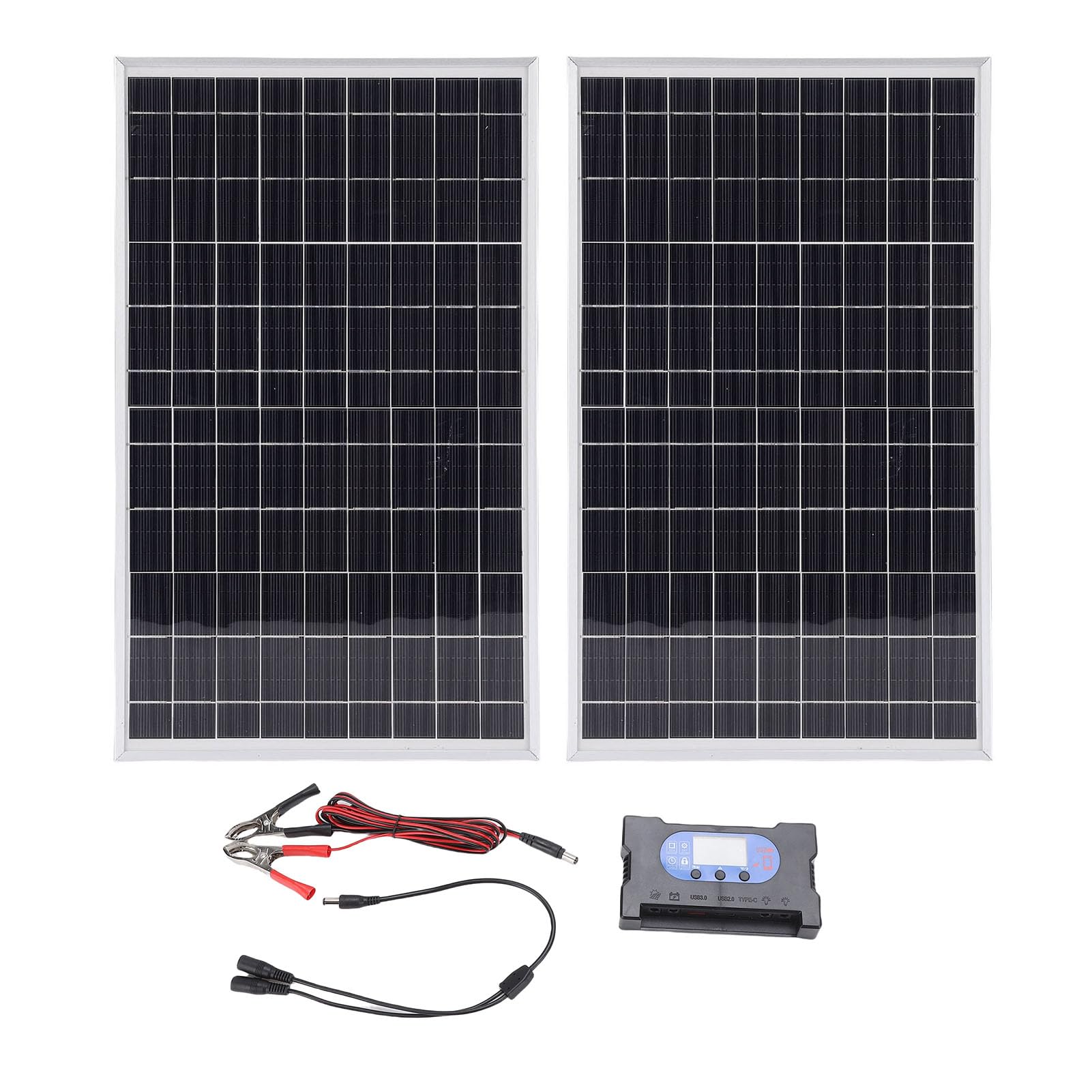 Cocoarm Caricabatterie da Pannello Solare, Kit Controller Pannello Solare ABS 2 Pezzi 20W con Controller Autoadattativo 100A, Anti Scaricamento della Batteria, Cavo da 9,5 Piedi per Emergenza