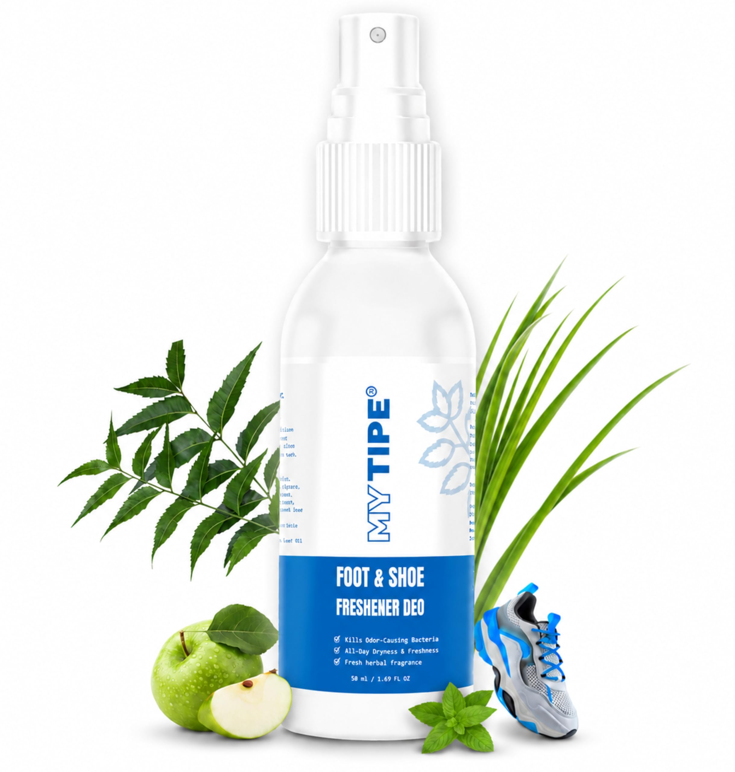 MYTIPE Foot & Shoe Freshener Deo Spray – Strong Odor Remover & Sweat Control, Antifungal Herbal Blend with Neem, Tea Tree, Peppermint & Lemongrass – Long Lasting Freshness for Office Goers, Sports & College Students-image-40