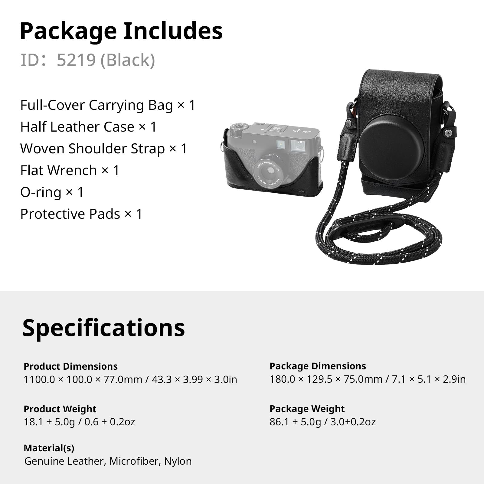 SMALLRIG Kit Retro para FUJIFILM X Half - Funda de Cuero Completa con Estuche Semi-Cuero, Bolsillo y Correa Tejida (Negro) - 5219