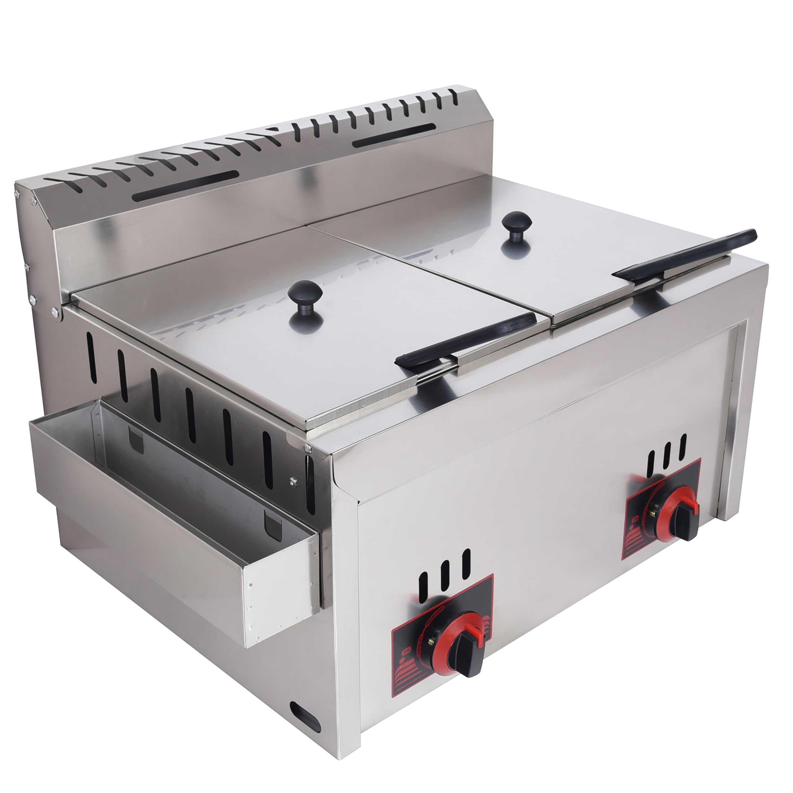 Freidora de Gas Comercial, de Doble Cilindro, de Acero Inoxidable Apto para Uso alimentario con Control de Temperatura, Adecuada Tanto para Cocina doméstica como Comercial.
