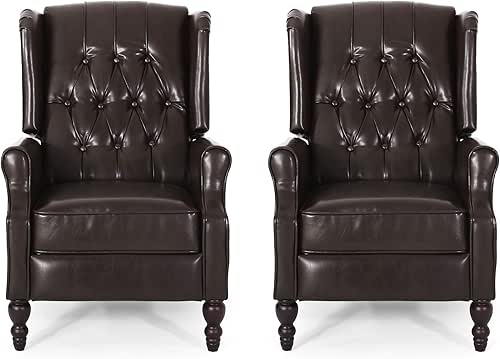 Christopher Knight Home Earlean Leather Recliner (Set of 2), Brown,