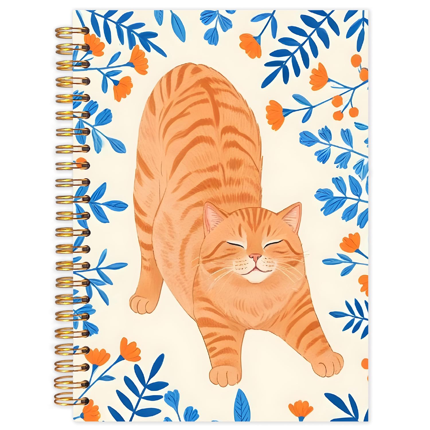 Yhtrg Blue Floral Orange Tabby Cat Spiral Notebooks, Orange Cat Mom Lovers Gifts Journaling Notebook for Women, Pet Lover Gifts Notebook for Note Taking, 5.5x8.3 Inch — image 1
