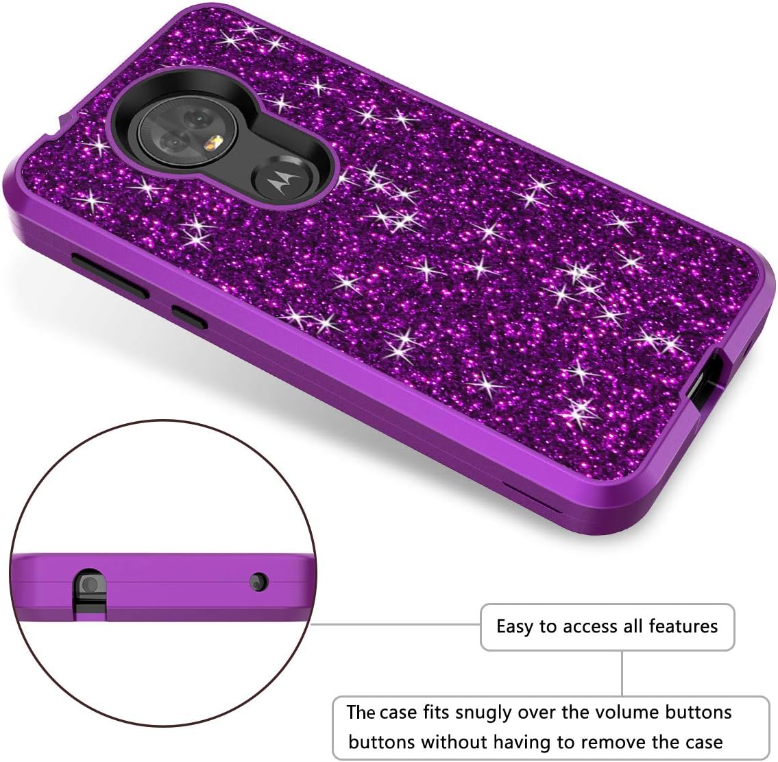 WeLoveCase Moto E5 Plus Case, Moto E5 Supra case Luxury Glitter Sparkle Bling 3 in 1 Shockproof Three Layer Heavy Duty Hybrid Protective Cover Case for Motorola Moto E5 Plus Smartphone Purple