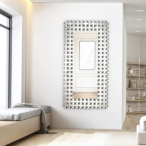 Miniatura 4 de MUAUSU Espejo decorativo rectangular de pared de 47 x 24 pulgadas, espejos decorativos plateados para pared, de longitud completa, sin marco, para
