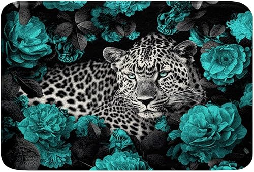 Alfombra de leopardo 3D verde azulado con estampado de guepardo para niños, animales de safari africanos al aire libre, alfombra novedosa para